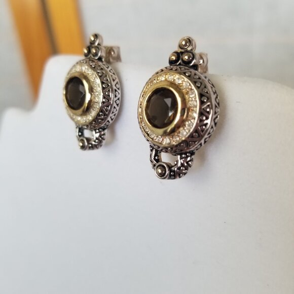 Antiqued Silver and Brown Clip Post Earrings Rhinestones Premier Designs Granny - Picture 2 of 9